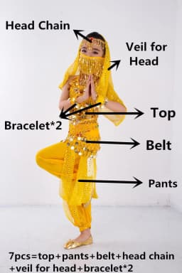 Children Belly Dancer Belt Pants Veil Accessories for Wings Kids Mask Bollywood Dress Girls Belly dance Costume Set 2-8Pieces