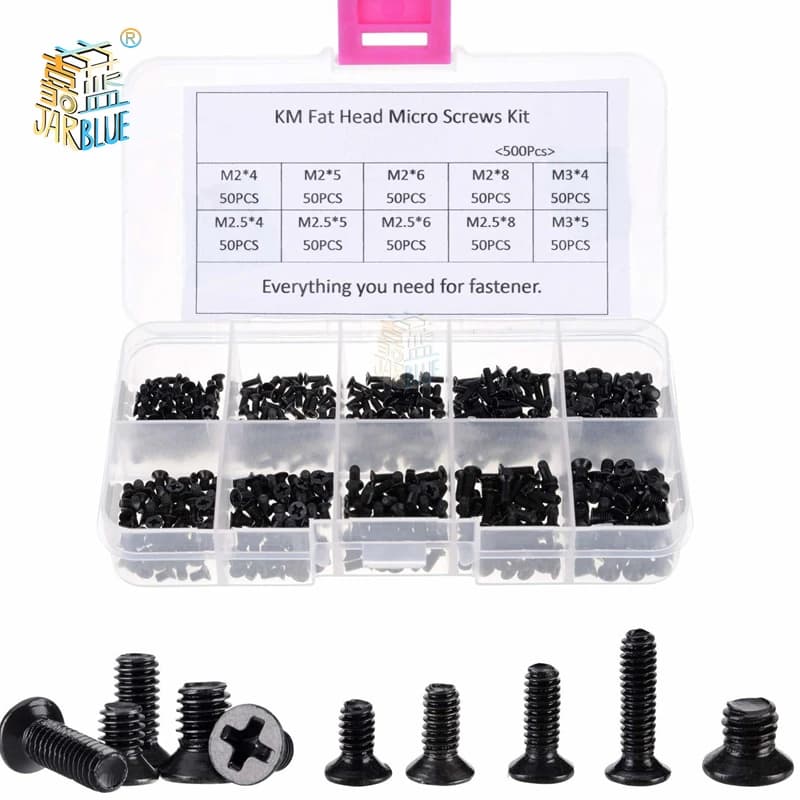250Pcs/500Pcs M2 M2.5 M3 KM Screw Flat Head Phillips Screws Laptop Notebook Screws Set Kit for Computer Small Screw