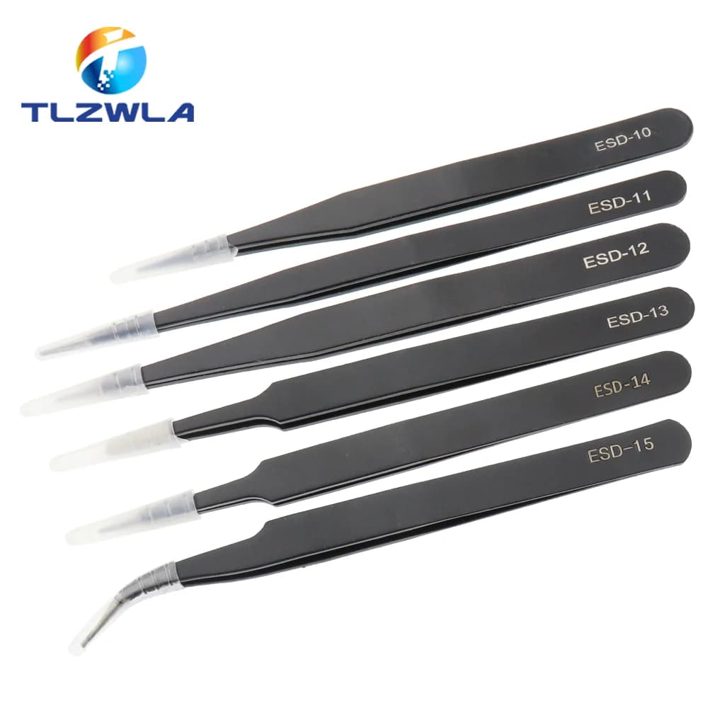1PCS Anti-static ESD Stainless Steel Tweezers Maintenance Tools Industrial Precision Curved Straight Tweezers Repair Tools