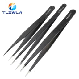 1PCS Anti-static ESD Stainless Steel Tweezers Maintenance Tools Industrial Precision Curved Straight Tweezers Repair Tools