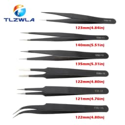 1PCS Anti-static ESD Stainless Steel Tweezers Maintenance Tools Industrial Precision Curved Straight Tweezers Repair Tools