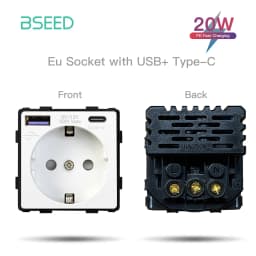 BSEED EU Standard Button Switch Part HDMI USB TV Internet Type-C Socket Function Parts With Glass Frame DIY Home Improvement