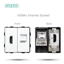 BSEED EU Standard Button Switch Part HDMI USB TV Internet Type-C Socket Function Parts With Glass Frame DIY Home Improvement