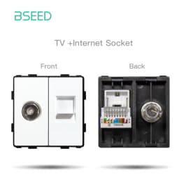 BSEED EU Standard Button Switch Part HDMI USB TV Internet Type-C Socket Function Parts With Glass Frame DIY Home Improvement