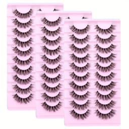 3Boxes(30Pairs) Fluffy False Eyelashes Wispy Lashes 3D Volume Strip Lashes D Curl Fake Eyelashes with Clear Band Eye Lashes