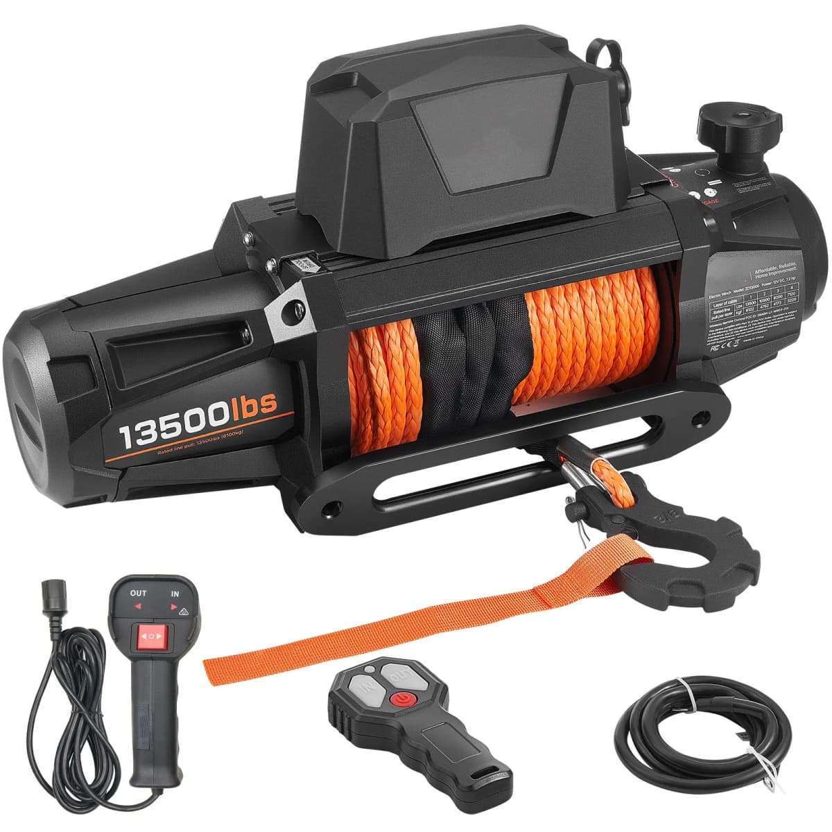 SucceBuy 13500LBS 12V Electric Winch Synthetic Tow Rope Car Winch 28M Lifting Hoist for 4X4 Car Trailer ATV Truck Off Road Boat