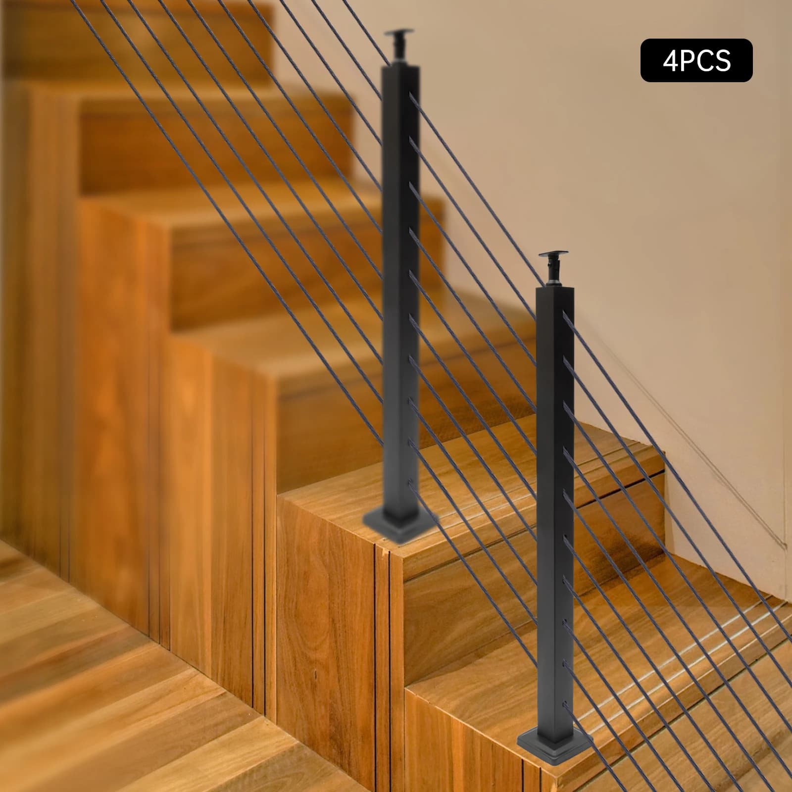Cable Railing Post 30°Drilled Stair Post Adjustable Top Angle Line Post Top Mount StainlessSteel Finish Wood Concrete Level Deck