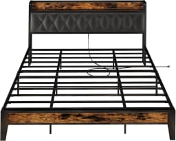 ANCTOR Twin/TwinXL/Full/Queen/King/CaliforniaKing Bed Frames, Storage Headboard with Outlets, No Noise, No Box Springs Needed