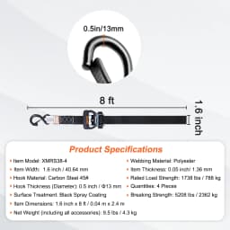 SucceBuy 4pcs Trailer Ratchet Tie Down Straps with Padded Handles Hook Brake Binding Belt for Moving Securing Cargo Motorcycle