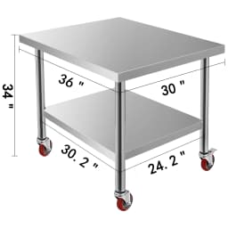 SucceBuy Stainless Steel Kitchen Prep Table With 4 Caster Wheels & Backsplash Loads Up to 100-300KG for Home Storage Rack Dining