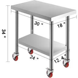 SucceBuy Stainless Steel Kitchen Prep Table With 4 Caster Wheels & Backsplash Loads Up to 100-300KG for Home Storage Rack Dining