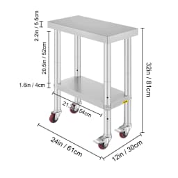 SucceBuy Stainless Steel Kitchen Prep Table With 4 Caster Wheels & Backsplash Loads Up to 100-300KG for Home Storage Rack Dining