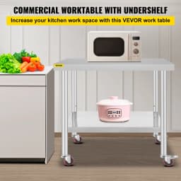 SucceBuy Stainless Steel Kitchen Prep Table With 4 Caster Wheels & Backsplash Loads Up to 100-300KG for Home Storage Rack Dining
