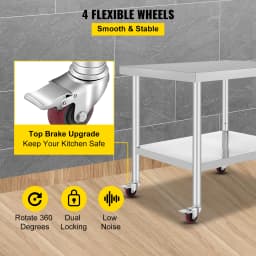 SucceBuy Stainless Steel Kitchen Prep Table With 4 Caster Wheels & Backsplash Loads Up to 100-300KG for Home Storage Rack Dining