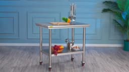 SucceBuy Stainless Steel Kitchen Prep Table With 4 Caster Wheels & Backsplash Loads Up to 100-300KG for Home Storage Rack Dining