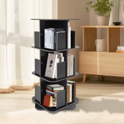 Good Stability 3 Tier Standing Bookcase 360° Rotating Bookshelf Space-Saving for Bedrooms/Living Rooms/Game Rooms Safe Baffle