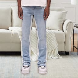 Men s Retro Distressed Jeans with Zipper Pockets and Faded Wash Mid-Rise Loose Fit Denim Trousers Vintage Streetwear Style