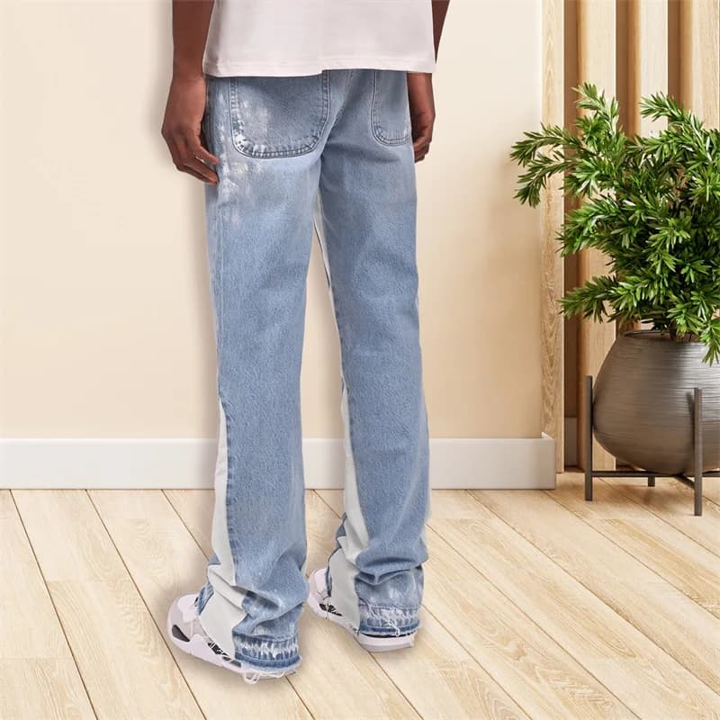 Men s Retro Distressed Jeans with Zipper Pockets and Faded Wash Mid-Rise Loose Fit Denim Trousers Vintage Streetwear Style