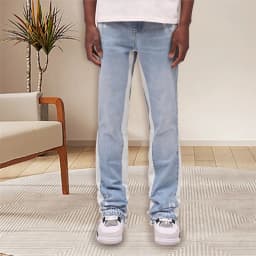 Men s Retro Distressed Jeans with Zipper Pockets and Faded Wash Mid-Rise Loose Fit Denim Trousers Vintage Streetwear Style