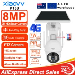 8MP 2K HD solar camera PTZ outdoor night vision security 4G SIM network camera with solar panel charging iCSee human detection
