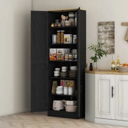 Homcom 67" Kitchen Pantry Storage Cabinet W/ Shelves, Distressed Black