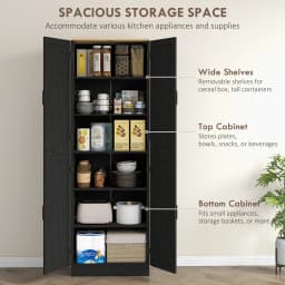 Homcom 67" Kitchen Pantry Storage Cabinet W/ Shelves, Distressed Black