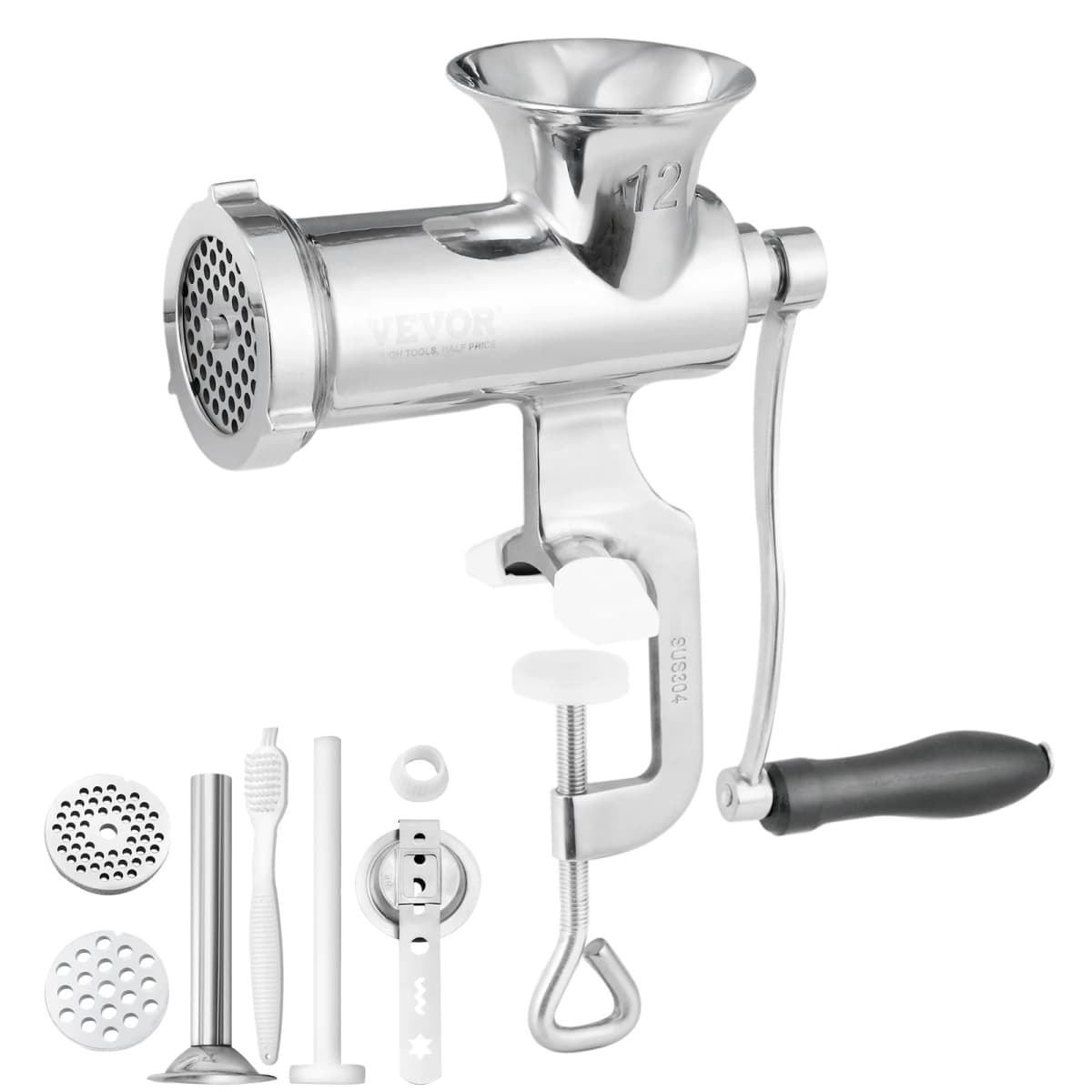 SucceBuy Manual Meat Grinder 304 Stainless Steel Hand Meat Grinder with Steel Table Clamp Meat Mincer Sausage Maker