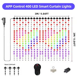 Mexllex Colorful Smart LED Window Hanging Curtain Lights, 400 RGB APP Remote Control DIY Text and Pattern Fairy Garland home