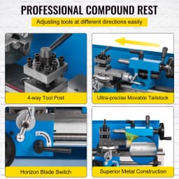 SucceBuy Mini Metal Lathe Machine 7"x14" 550W 180x350mm Variable Speed + 3 Jaw Chuck for Metalworking Turning Drilling Threading