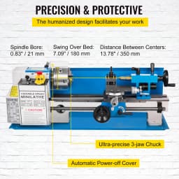 SucceBuy Mini Metal Lathe Machine 7"x14" 550W 180x350mm Variable Speed + 3 Jaw Chuck for Metalworking Turning Drilling Threading