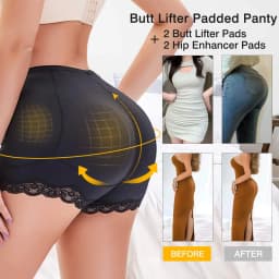 LILVIGOR Padded Underwear for Women Butt Lifter Seamless Booty Pads Butt Enhancer Panties Lace Shapewear Boyshorts