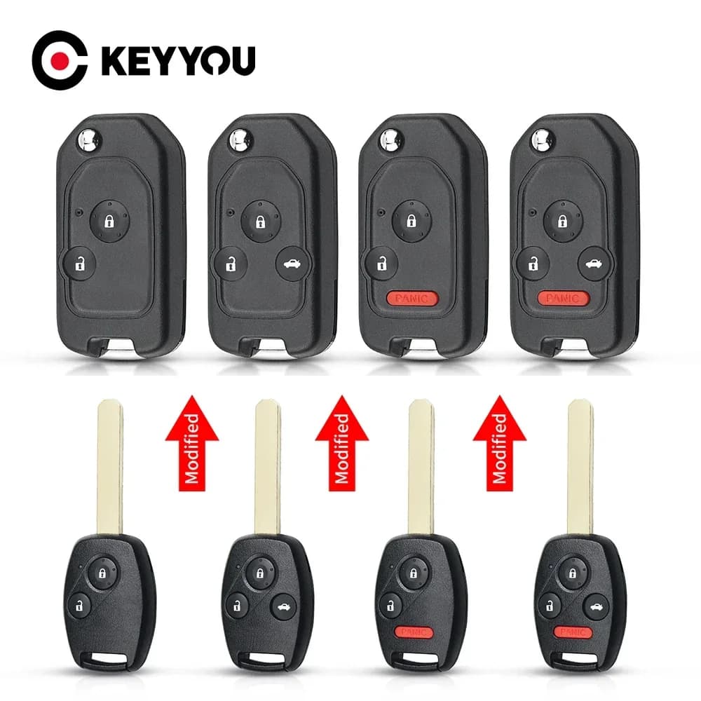 KEYYOU New Modified Car Key For Honda Accord Civic CRV Pilot 2007 2008 2009 2010 2011 2012 2013 Remote 2/3/4 Button Flip Folding
