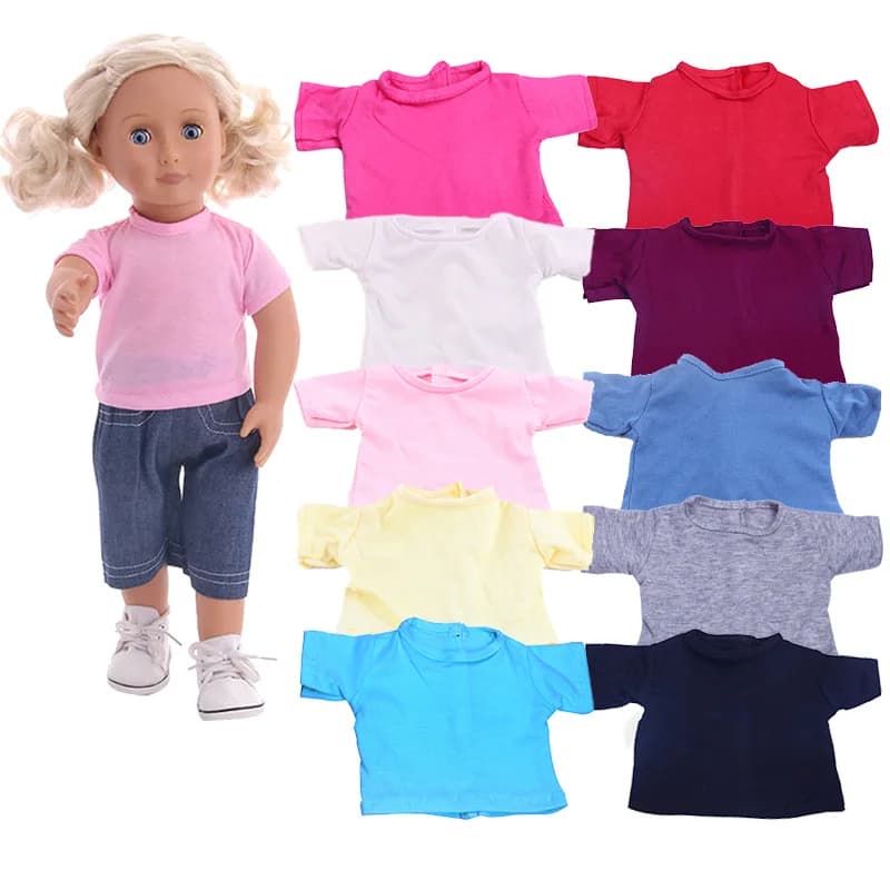 Doll Clothes T-shirt Solid Color For 16-18 Inch Doll & 43 cm Baby Doll & Nenuco,Our Generation,bebe Reborn,Toys For Girls