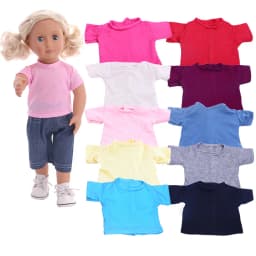 Doll Clothes T-shirt Solid Color For 16-18 Inch Doll & 43 cm Baby Doll & Nenuco,Our Generation,bebe Reborn,Toys For Girls