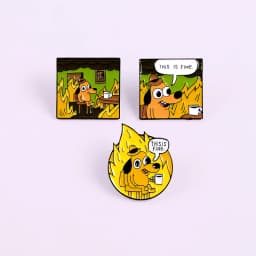 THIS IS FINE Enamel Pins Custom Cartoon Dog Brooches Lapel Pin Shirt Bag Funny Animal Badge Jewelry Gift Fans Friends