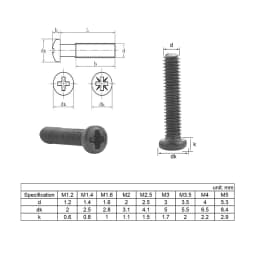 NINDEJIN 10-100pcs Cross Recessed Round Head Laptop Screw M1 M1.2 M1.4 M1.7 M2 M2.5 M3 M4 M5 M6 Carbon Steel Black Machine Screw