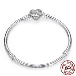 Big Sale Handmade Pan Bracelets for Women Original 925 Sterling Silver Heart Snake Chain Bangle Bracelet DIY Jewelry Fit Beads