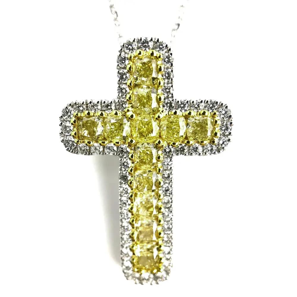 Huitan Lovely Cross Pendant Necklace Bright Yellow Color Cubic Zircon Anniversary Gift Daily Wear Women Necklace Fashion Jewelry