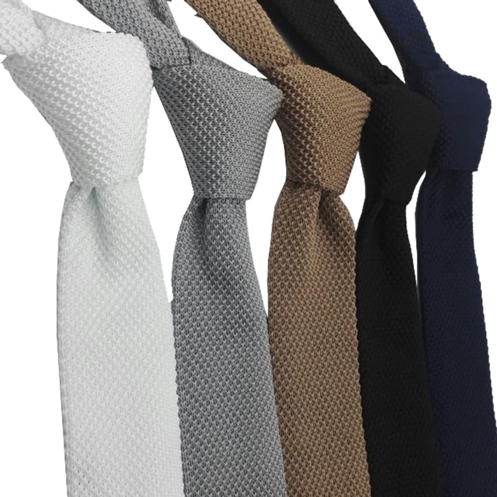 HUISHI Slim Fashion Knitted Ties for Men 5.5 cm Solid Black White Gray Blue Burgundy Knitted Tie
