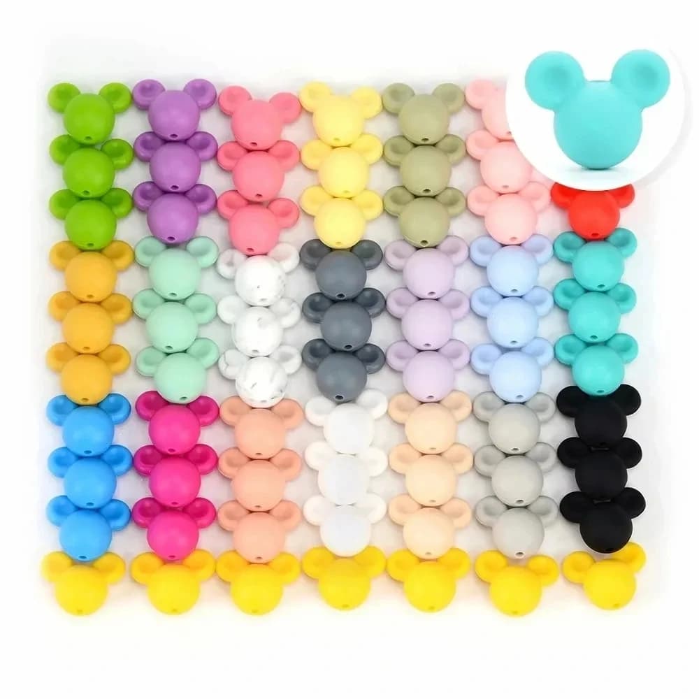 LOFCA Silicone Beads Mouse Beads 20pcs/lot Food Grade Silicone Beads Colorful Chew Necklace Bracelet Bangle Jewelry Making