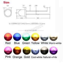 50PCS 5mm Straw Hat LED Diode Super Bright White 0.3W 0.5W 0.75W F5 Power 0.5W Light Emitting Diode Red Yellow Green Blue Warm