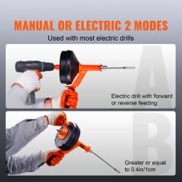 SucceBuy Drain Auger 25Ft Manual-feeding Plumbing Snake w/ Drill Attachment Drain Clog Remover Toilet Sewer Pipe Dredge for Home