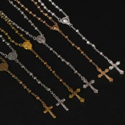 4mm stainless steel bead necklace, vintage gold rosary small necklace, female necklace Jesus cross necklace.