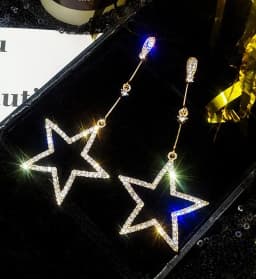 New Shiny Temperament Five-pointed Star Rhinestone Crystal Earrings Personality Wild Long Star Pendant Exaggerated Big Earrings