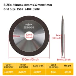 Diamond Grinding Wheel Rotary Abrasive Tool for Carbide Metal Steel Tungsten Steel Milling Cutter Tool Sharpener Grinde 150Grit