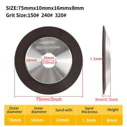 Diamond Grinding Wheel Rotary Abrasive Tool for Carbide Metal Steel Tungsten Steel Milling Cutter Tool Sharpener Grinde 150Grit