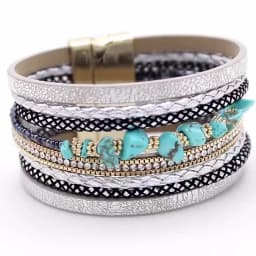 Amorcome Boho Natural Stone Leather Bracelets for Women Female Vintage Braided Rope Wide Multilayer Wrap Bracelet Men Jewelry