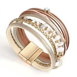 Amorcome Boho Natural Stone Leather Bracelets for Women Female Vintage Braided Rope Wide Multilayer Wrap Bracelet Men Jewelry