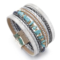 Amorcome Boho Natural Stone Leather Bracelets for Women Female Vintage Braided Rope Wide Multilayer Wrap Bracelet Men Jewelry