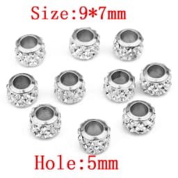 LINSOIR 20pcs/lot 7X5/9X7mm Rhinestone Crystal Shambhala Ball Beads Gold Silver Color Big Hole Spacer Beads for Jewelry Making